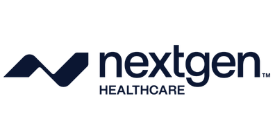 NextGen Healthcare logo in dark blue with a stylized swoosh mark to the left.