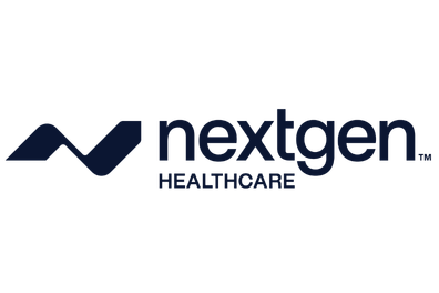 NextGen Healthcare logo in dark blue with a stylized swoosh mark to the left.